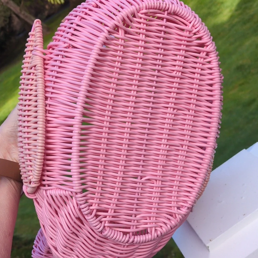 NWOT Pink Flamingo Wicker Purse Bag Basket - Picture 6 of 13